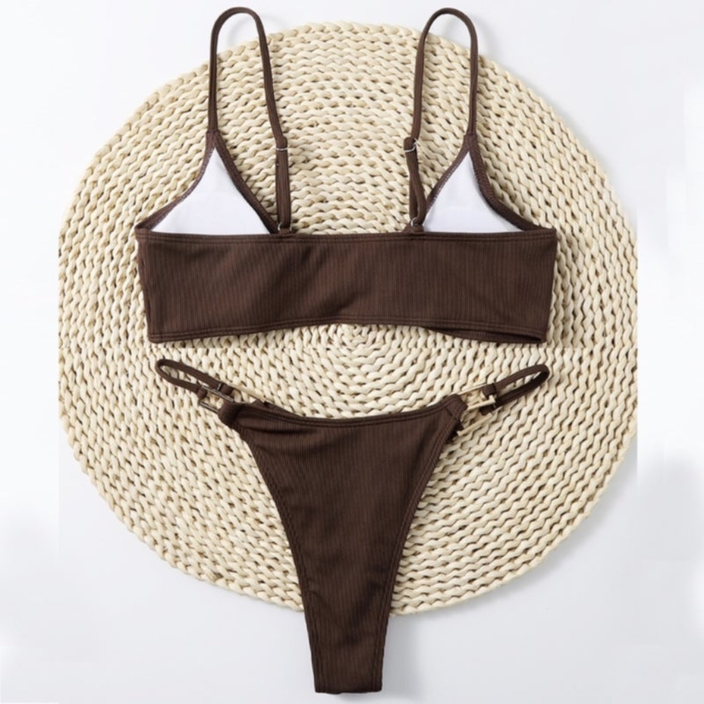 Brown Ribbed Two-Piece Bikini - Picture 2 of 2